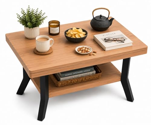 Image of Royal - Foldable Plastic Coffee Table with Storage Shelf | Center Table for Living Room | Tea Table | Furniture for Home & Office | 82.5 x 52.5 x 42.5 CM | Desert Colour (Desert Color)