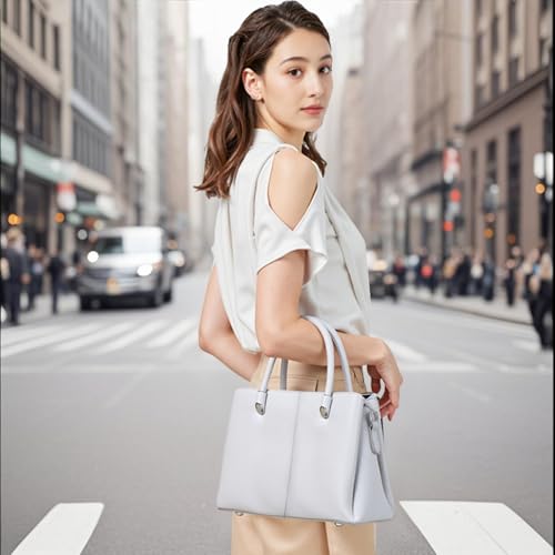 Image of Women's Top-Handle Handbags PU Leather Satchel Handbag with Detachable Shoulder Strap for Casual, Work, Traveling