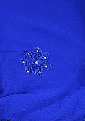 Image of YOUTHQUAKE Flower Embroidered Diamond Work Chiffon Dupatta for Womens & Girls With 4 Side Lace