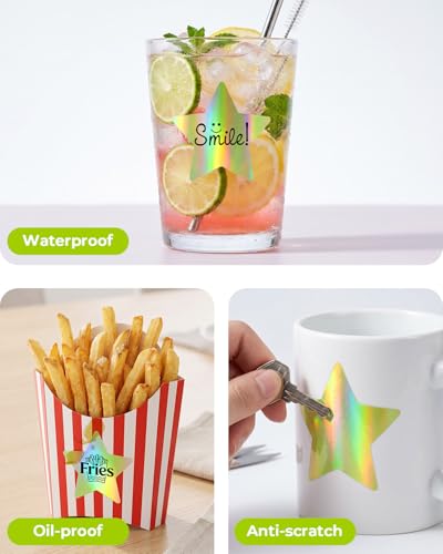 Image of 500 Sheets 3 Inch Golden Star Holographic Thermal Labels, Waterproof Self-Adhesive Direct Thermal Printer Labels for Name Tag, DIY, QR Code, Compatible with MUNBYN,JADENS, ect Printer