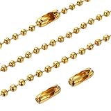 PATIKIL 2,4 mm x 10 cm Perlenkugelkette, 150 Stück Edelstahl-Zugkette mit Verbindern für Deckenventilatorlicht Schlüsselanhänger Ringe DIY Basteln, Goldfarben