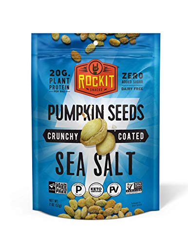 Rockit Snacks Gluten Free Vegan Protein Pumpkin Seeds | Crunchy and Savory Roasted Pumpkin Seed Vegan Snacks with 100% Plant Protein Ingredients | Certified Paleo and Keto Food | Sea Salt - 6pack