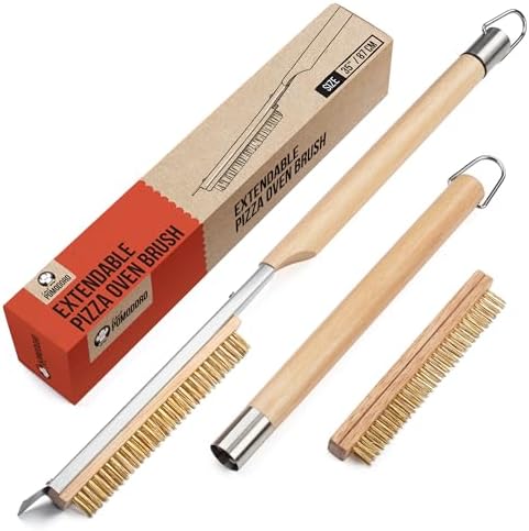Chef Pomodoro Pizza Oven Brush with Scraper - Adjustable Handle (55cm to 87.7cm), Pizza Stone Brush, Pizza Oven Cleaning Brush, Outdoor Pizza Oven Accessories for Pizza Stones, BBQ Grill, and Ovens