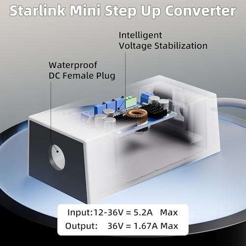 Image of Starlink Mini 12V Battery Adapter with Step Up Converter, Battery O Ring Cable to DC Female 12V-24V to 36V Step Up Booster