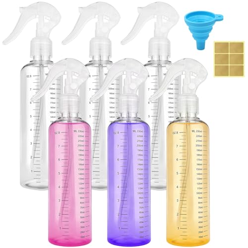 HavaCue 6 Pezzi Spruzzino Nebulizzatore da 230ml, Spruzzini Nebulizzatori Vuoti con Graduazione, Bottiglie Contenitore Spray Vuoto con Imbuto Pieghevole, Adesivo per Capelli, Piante, Pulizia, Animali