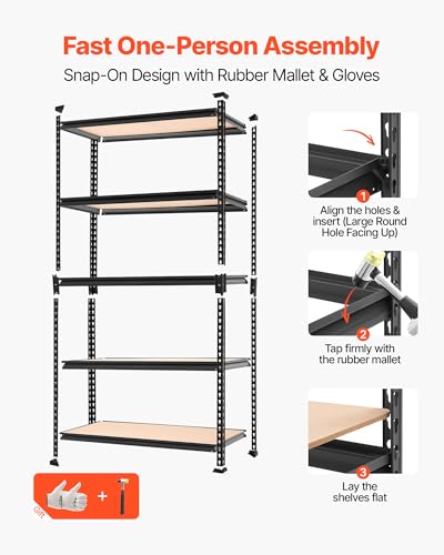 Image of VEVOR Storage Shelves, 5-Tier Adjustable, 2000 lbs Capacity, Heavy Duty Garage Storage Shelving Unit, Metal Utility Rack Shelf, for Garage Warehouse Basement Kitchen, 36.34 inch W x 16.34 inch D x 71.38 inch H
