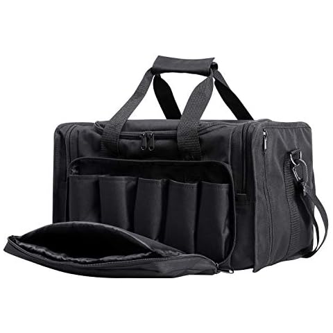 Shieldo Gun Range Bag for Handguns and Ammo Tactical Pistol Shooting Duffle Range Bag with Magazine Slots Multiple Compartments Black Cover
