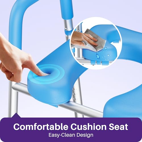 Image of KEKOY Toilet Seat Risers for Seniors, Adjustable Size, Bedside Commode | Padded Elevated with Handles, Fits Most Heights Builds,Tool Free Install,Fits Most Round Elongated Toilets for Handicap, Blue