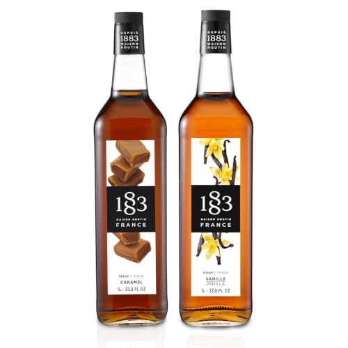 1883 Vanilla &amp; Caramel Syrups (Café Variety Pack) for Coffee &amp; Drinks – 1 Liter Glass Bottles (Pack of 2)