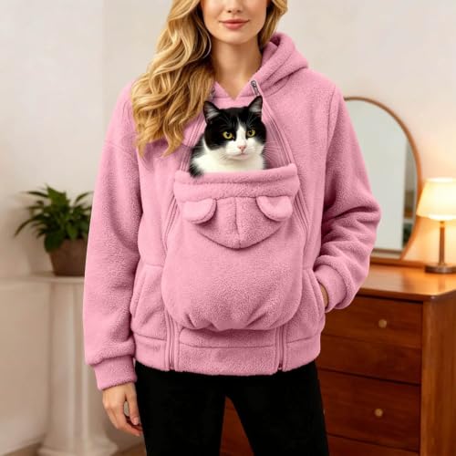 Hrwauag Womens Cozy Fuzzy Pullover Hoodie with Roomy Front Pocket Long Sleeve Loose Winter Casual Warm Top Sweatshirt Pink - image 4