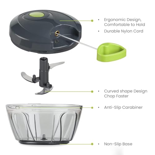 Image of Plastic Manual Pull Vegetable Cutter Chopper for Kitchen Fruit Nut Onion, Carrots,Hand Meat Grinder Mixer Food Processor Stainless Steel Blades Slicer Shredder Salad Maker Tools 350 Ml