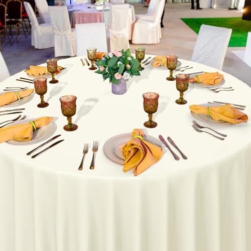 Image of 16 Pack Beige Plastic Tablecloths for Round Tables, Premium Decorative Ivory Disposable Table Covers for Parties, Round Cream Party Table Cover for Birthday Wedding Baby Shower Graduation, 84 Inch