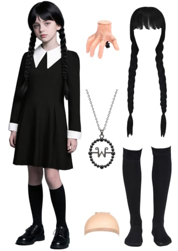 Disfraz infantil negro para niñas con peluca y collar