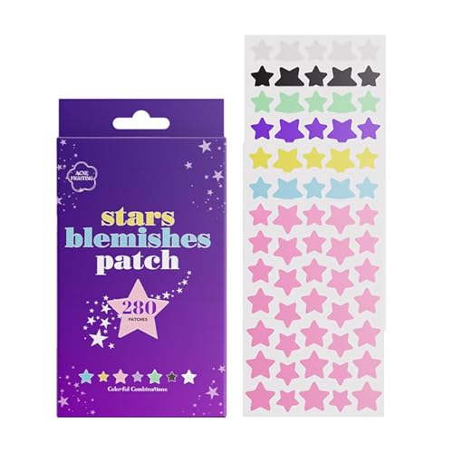 Pack of 280 Pimple Patches 3 Sizes and 7 Colours Pimple Patch for the Face Star-Shaped Hydrocolloid Plaster Anti Pimple Patches Waterproof Breathable Day and Night Acne Patch
