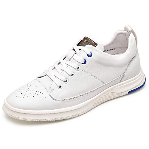CHAMARIPA Men's Invisible Height Increasing Elevator Fashion Sneaker White Leather Comfortable Work Casual Platforms Mens Shoes Size 10 2.36 Inches Taller