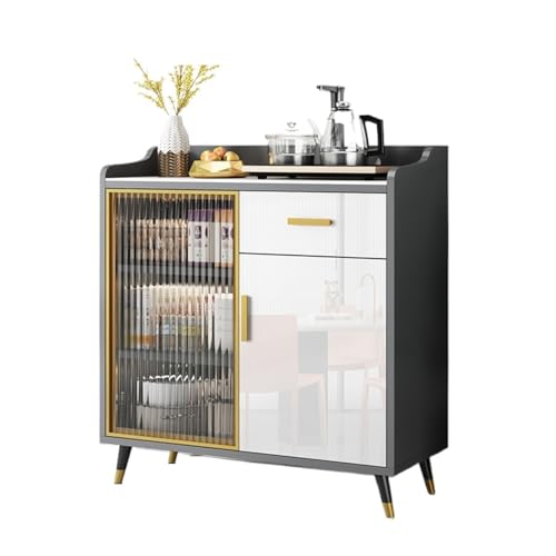 Aparador de pizarra moderna con puerta de vidrio armario de entrada de madera maciza para cafeterías, restaurantes y cocinas, mesa buffet con estante de almacenamiento (negro)