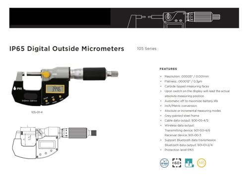 Micrómetro Digital Exterior Impermeable IP65 0-25mm miniatura 2
