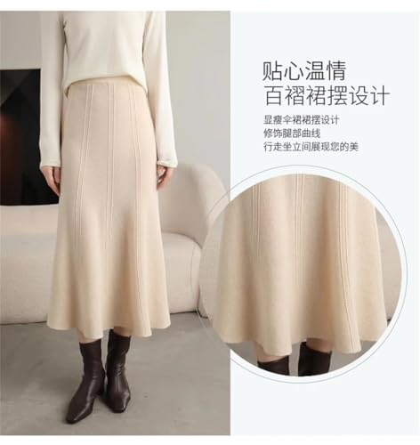 Women's Winter 100% Solid Wool Knitted Skirt High Waist and Hip Long Skirt Slim Cashmere Umbrella Skirt Coffee Color One Size2