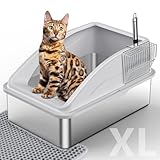 Picture of Stainless Steel Litter Box, Extra Large Litter Boxes for Big Cats, XL Metal Cat Litter Box with Lid, Anti-Urine Leakage, Non-Sticky, Include Cat Mat and Litter Scoop
