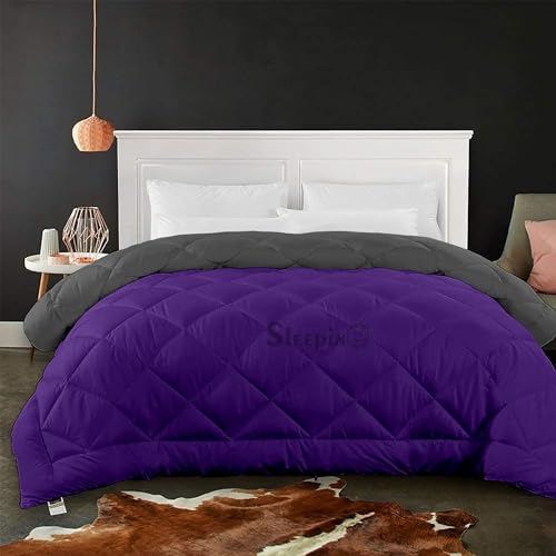 Image of 600 GSM Heavy Winter Double Bed Comforter | Microfiber, Breathable, Reversible,Soft, Lightweight & Machine Washable Comforter for Double Bed 90x100 Inch - PurpleDark Grey