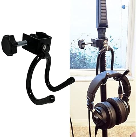 Clamp-On Headphone Headset Tambourine Holder Cowbell Hanger Clip Microphone Stand, Flexible Adjustable Hooks for Studio Microphone/Musical Stand - No Headphone Cover