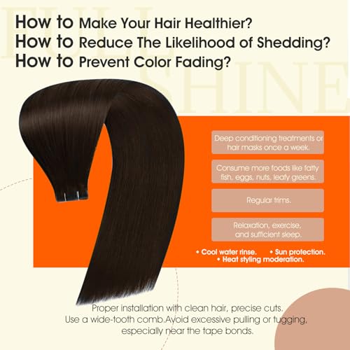 Image of Full Shine Injection Tape ins Human Hair Extensions Injected Tape in Extensions Color 2 Brown Straight Brazilian Extension Seamless Remy Silky Skin Weft 24Inch 50Gram 20Pcs for Wedding