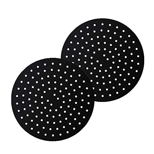 LELE LIFE Juego de 2 alfombrillas de silicona reutilizables para freidoras de aire, de silicona antiadherente, color negro, para freidoras de aire, papel de pergamino, redondas, 20 cm Cover