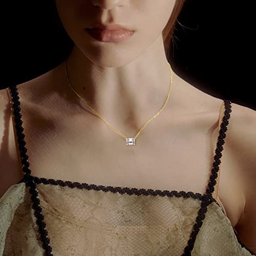 Fencci 14K Real Gold Moissanite Necklace For Women, Gold Square Cut Princess Moissanite Solitaire Diamond Pendant Necklace Valentines Gifts For Mom Girls, 16+2 Inch #TOP3