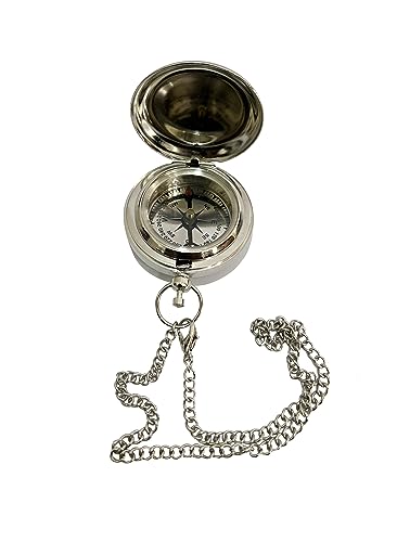 Brújula de bolsillo vintage con cadena de latón para camping miniatura 3
