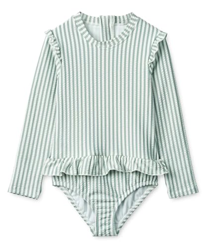Image of Girls One Piece Swimsuits Zipper Rash Guard Long Sleeve Bathing Suit with Ruffle Hem UPF50+