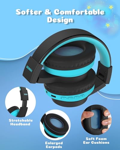 seenda Kids Bluetooth Headphones Boys, JCH-01 Kids Wireless Headphones for School, 85/94dB Volume Limited, 45H Playtime, 3 Lighting Modes, Built-in Mic Headset with Aux Cord for iPad/Tablet/Travel - Image 6