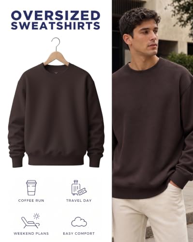 Image of Nobero Oversized Sweatshirts for Man Stylish Crew Neck | 280 GSM Rich Cotton Fleece Solid Oversized Fit Full Sleeve Sweatshirt for Men | Stylish Casual Wear Winter Sweatshirt for Men