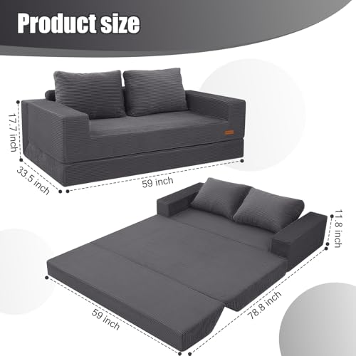 Image of COMAX Futon Sofa Bed, Convertible Sofa Bed, Folding Boneless Couches | Low-Profile Boneless Couch for Living Room, 11.8 inch H Low Seat Small 59 inch Foldable Floor Sleeper Mattress Lounge Space‑Saving