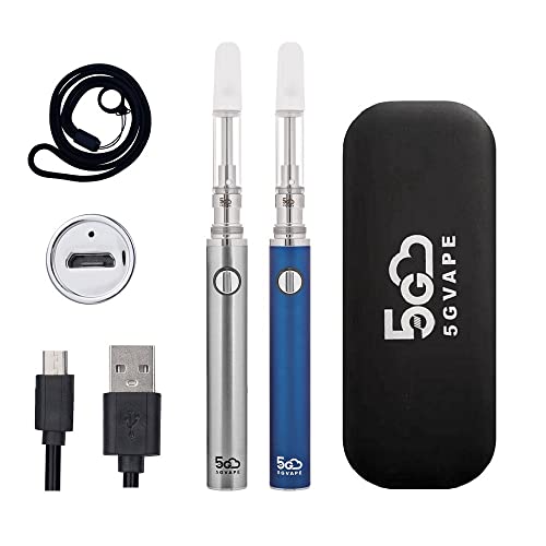 5GVape Evod eGo CBD Vape Pen Starter Kit C1 - E Cigarettes 2pcs Vape Pens,USB charge Long Lasting eGo Evod Battery,CBD Ceramic Coil,Easy to Refill From the Top,No Nicotine No E Liquid (Steel Blue)
