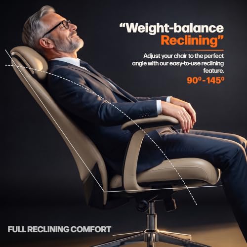 Image of DROGO ErgoTouch Ergonomic Office Chair for Work & Home | Computer Chair with Premium Vegan Leather & High Back Cushioned Backrest | 145 Recline with 3 Lock Positions, Heavy Duty Metal Base (Beige)