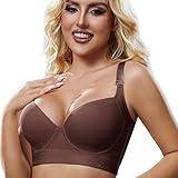 Simpyiss Womens Sexy Push Up Bra Sports Bra Wide Back Bra Back Fat Smoothing Bra（Brown,46C