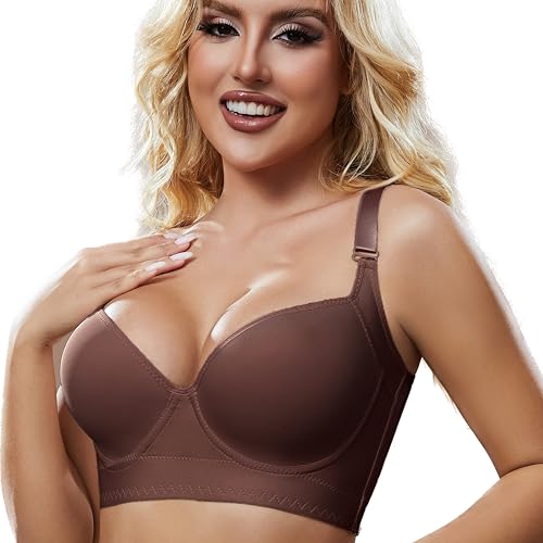 Simpyiss Daisy Seamless Push Up Deep Cup Full Back Smoothing Bra (Brown, 40D)