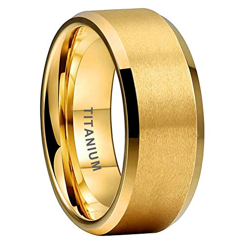 iTungsten 10mm 18K Gold Titanium Rings for Men Women Engagement Wedding Bands Beveled Edges Matte Finish Comfort Fit