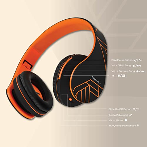 Bluetooth Koptelefoons, PowerLocus P2 draadloze Over-Ear Koptelefoon Inklapbaar, Met microfoon, Micro SD slot, FM Radio, draadloze en kabel Koptelefoon voor Smartphone, Tablets, Laptops, TV (Oranje) - Afbeelding 7