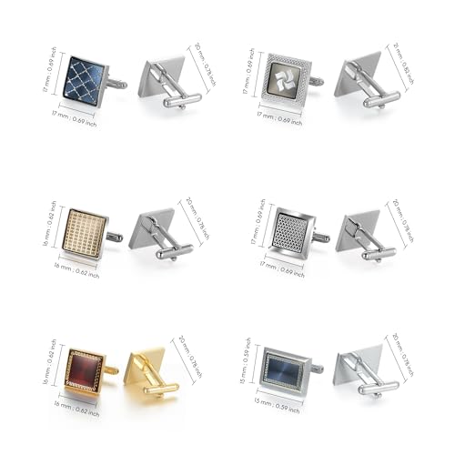 wynameleri Cufflink 12 Pairs, Classic Fashion Men's Cuff Links Silver-Tone Gold-Tone Black for Business Wedding Party Gift Box3