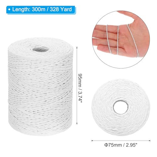 Image of PATIKIL Natural Cotton Raffia Yarn 328 Yard, Crochet Raffia Paper Ribbon for DIY Sun Hat Beach Bag Crochet Yarn Wrapping Knitting, White