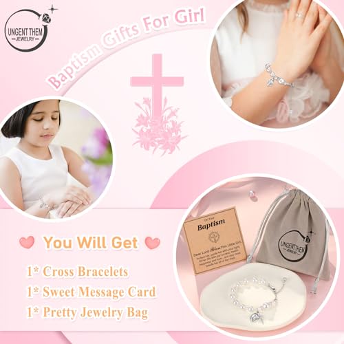 UNGENT THEM Rosary Cross Pearl Bracelet Baptism Communion Catholic Confirmation Easter Gifts for Girls Granddaughter Daughter Niece 6