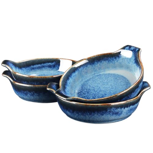 LIUYWYHCF Ceramics Au Gratin baking Dishes Set of 4, Baking Tray Bake ware, 8.6 oz Ramekins, for Pie Pan, Appetizer, Tart, Dessert, Quiche, Oven Small dish, individual dishes, Round 7.5 Inch