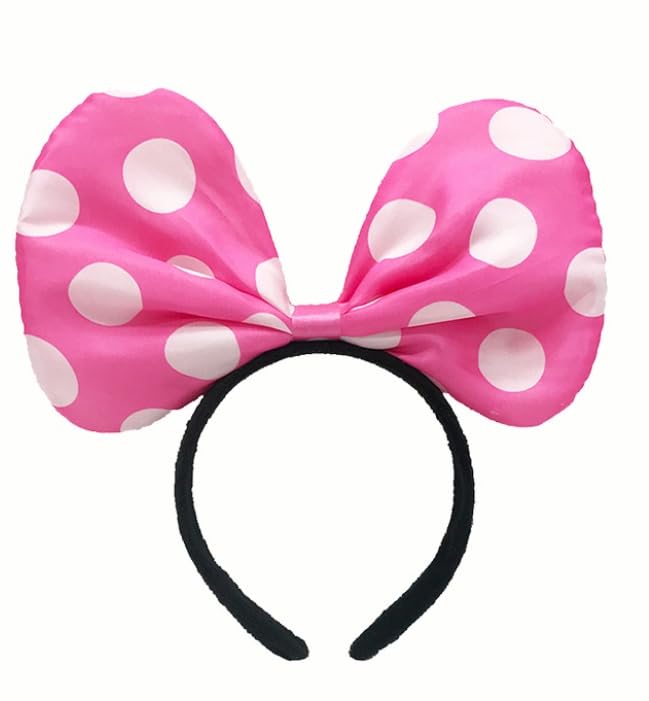 HALAMODO Mouse Ears Headband, Solid Black and Pink Bow with Polka Dot, Fancy Dress, Party Favors