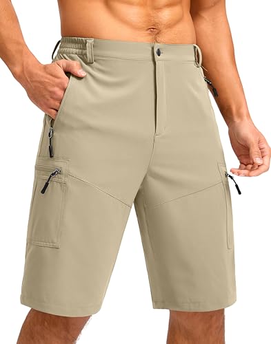 Pudolla Men's Hiking Shorts 11" Lightweight Cargo Work Shorts for Men Summer Travel Golf Casual Outdoor with 5 Pockets(Khaki XX-Large)