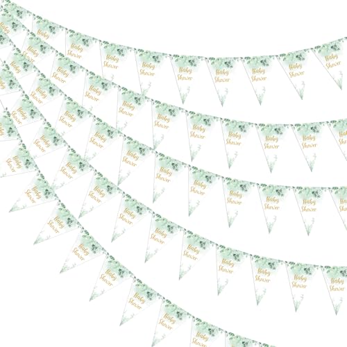 Kreatwow 3pcs Sage Green Baby Shower Bunting Banner Sage Green Baby Shower Decorations Boys Girls Neutral Welcoming Baby Decorations Triangle Flags Banner for Jungle Safari Gender Reveal
