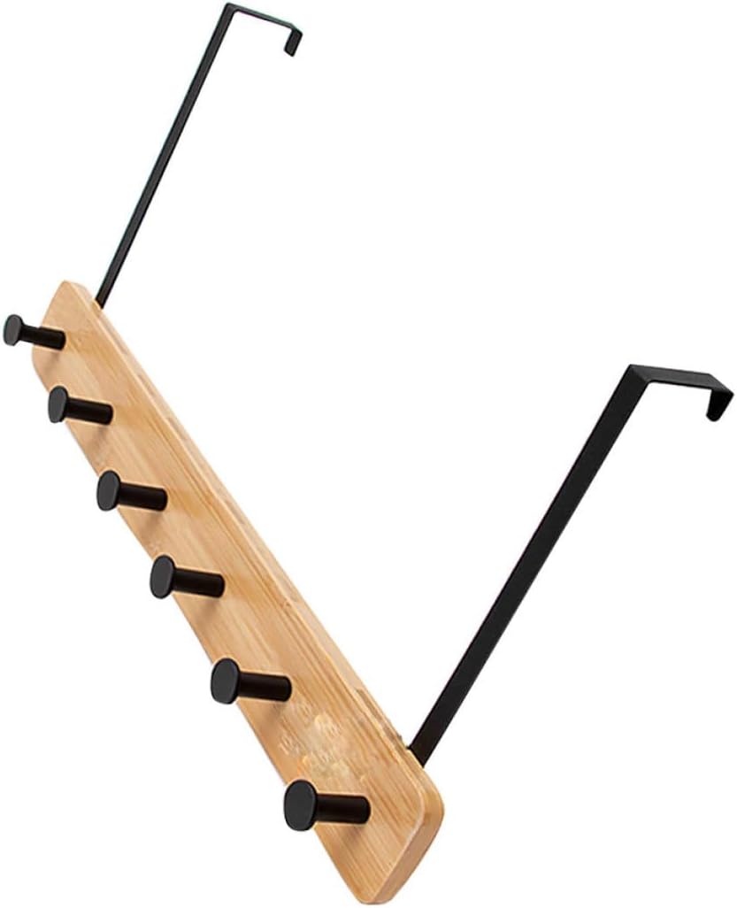 The Door Clothes Hanging Hooks Set, 6pcs Natural and Black Coat Hangers, Nail-Free Punch-Free Wall Mounted Hooks for Bedroom Bathroom Kitchen Organization