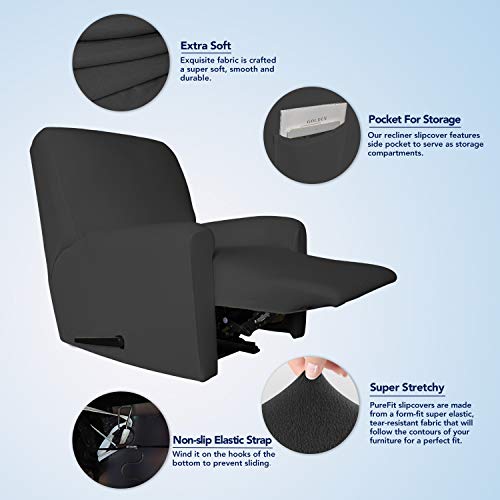 PureFit Super Stretch Chair Sofa Slipcover with Pocket – Spandex Non Slip Soft Couch Sofa Cover, Washable Furniture Protector with Elastic Bottom for Kids, Pets (Recliner, Dark Gray) - Image 4