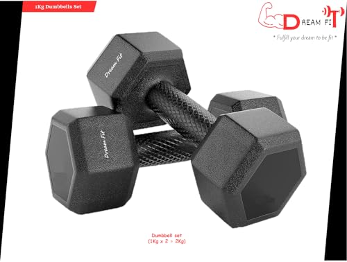 Image of DREAM FIT PVC Hex Fixed Dumbbells Set for home gym - 1 pair (2Kg (1Kg x 2))