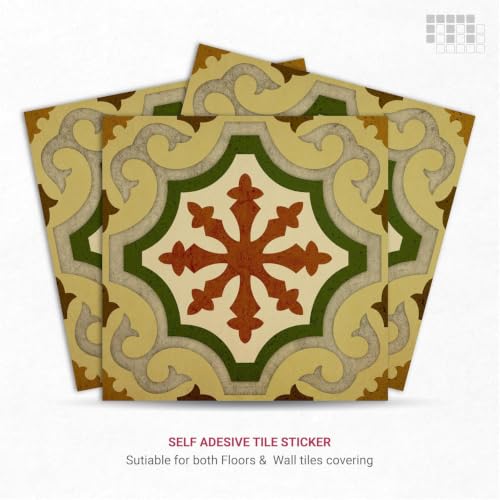 Image of Moroccan Tile Stickers | Waterproof Self Adhesive Peel & Stick Tile Decals for Kitchen Backsplash, Bathroom Wall, Floor, Furniture & Glass (4x4 Inch, Design 13, 36 Pic)